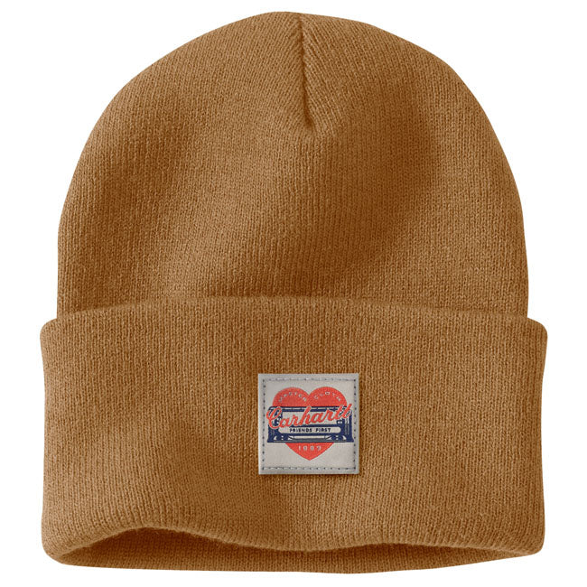 Carhartt Knit Heart Patch Beanie Carhartt Brown
