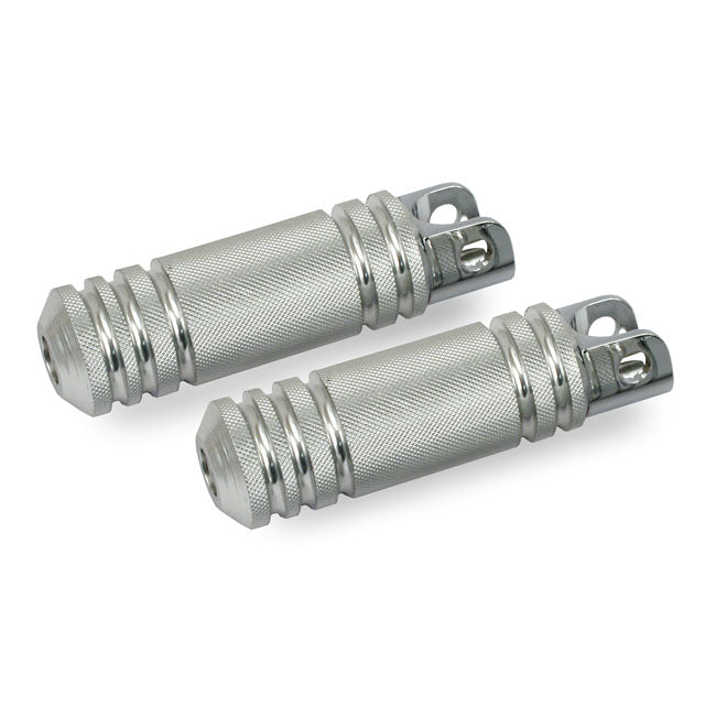 Knurled Aluminium Foot Pegs. Large Diameter. Polished
