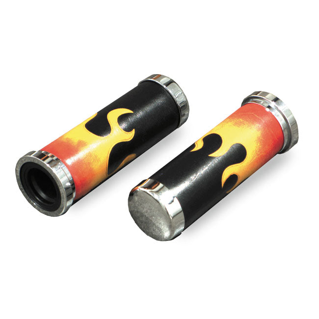 Handlebar Grip Set, Flamed Leather Cushion