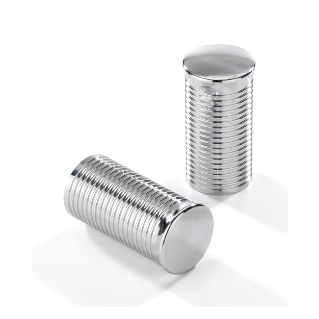 Kustom Tech FL handlebar grip ends. Ribbed chrome aluminium - Kustom Tech motorcycle part