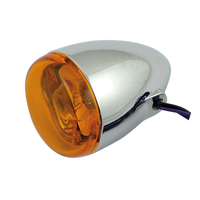 Chris, Bullet Turn Signal. Chrome. Amber Lens. Front