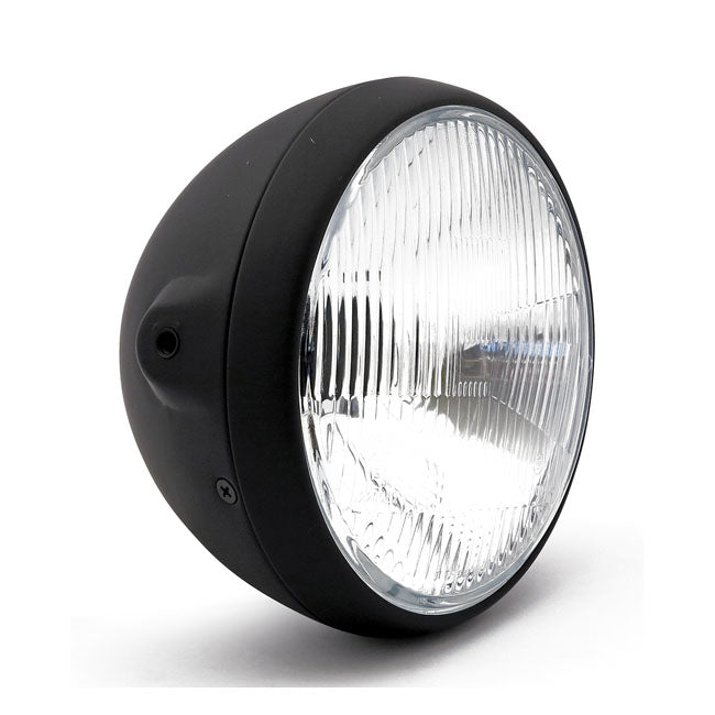 British Style 7" H4 Headlamp. Side Mount. Black