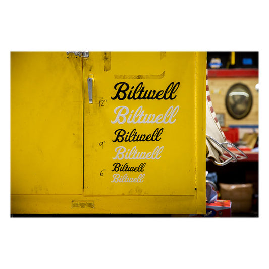 Biltwell Script sticker white 6" from Biltwell at Pedro’s Parts