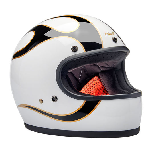 Biltwell Gringo Helmet Gloss White/Black flames - Helmets Full Face at Pedro’s Parts