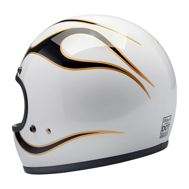 Biltwell Gringo Helmet Gloss White/Black flames - Helmets Full Face at Pedro’s Parts