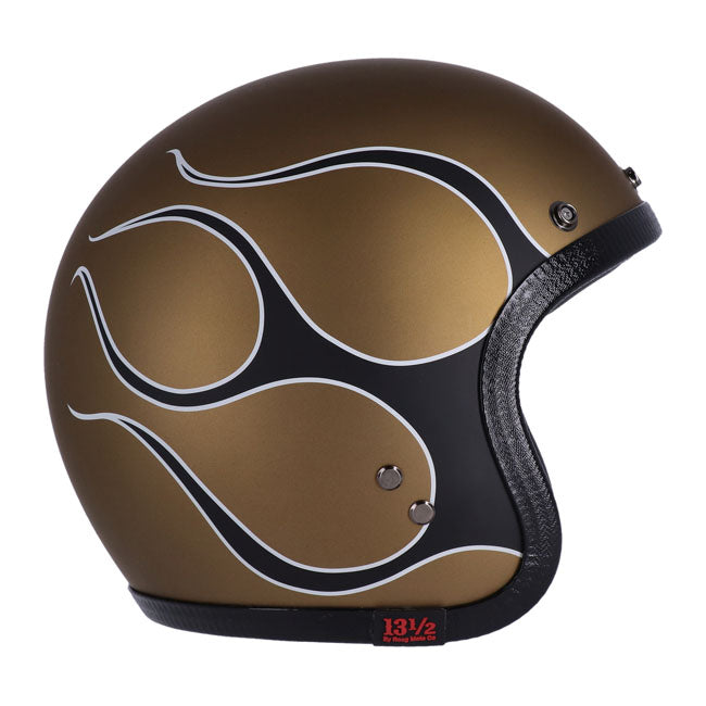 13 1/2 Skull bucket helmet flames matt gold