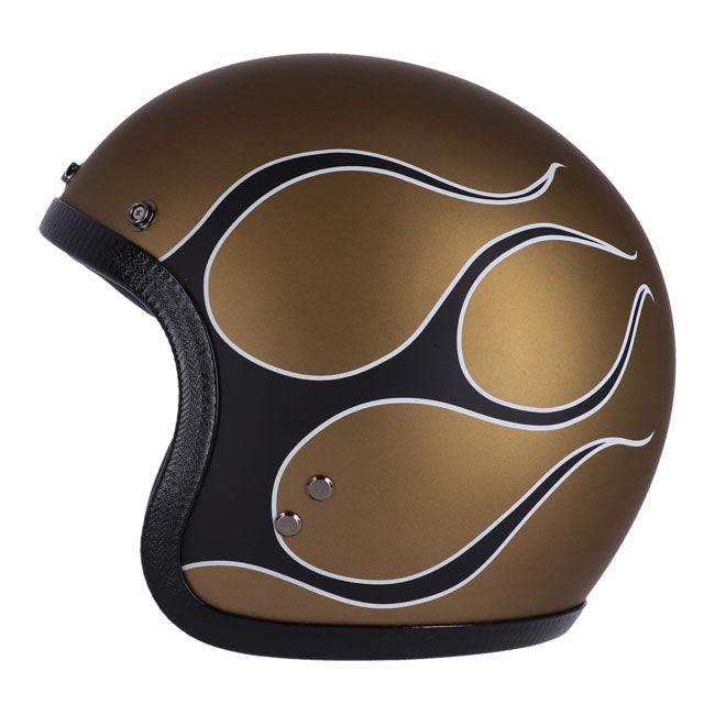 13 1/2 Skull bucket helmet flames matt gold