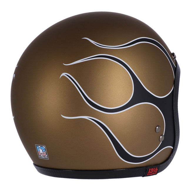 13 1/2 Skull bucket helmet flames matt gold