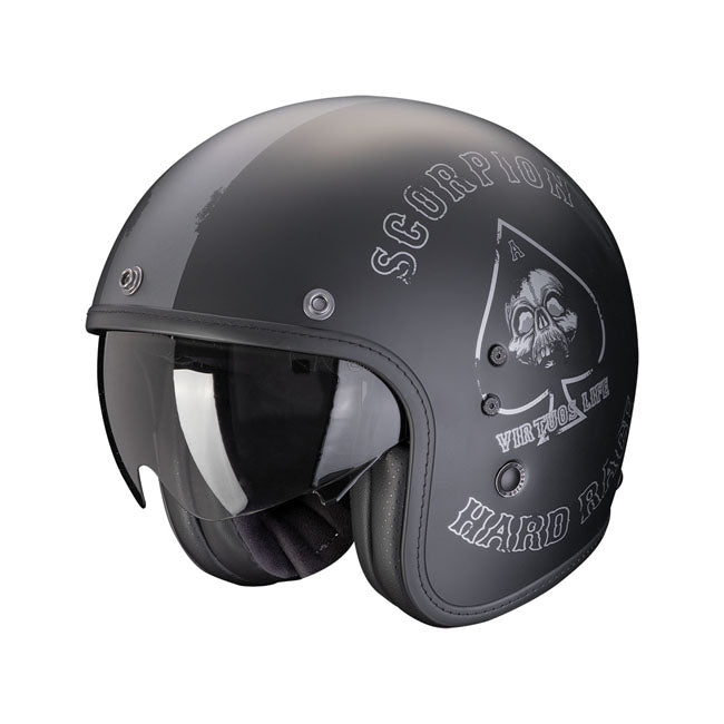 Scorpion Belfast Evo Helmet Matte Black/Silver - motorcycle helmets at Pedro's Parts