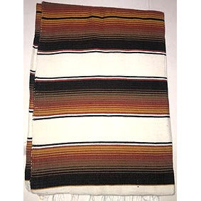 Large Two Color Sarape/Saltillo Blanket - White/Rust
