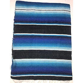 Large Two Color Sarape/Saltillo Blanket - Black/Blue
