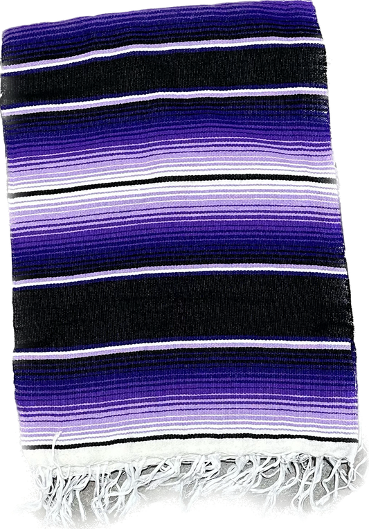 Large Two Color Sarape/Saltillo Blanket - Black/Purple