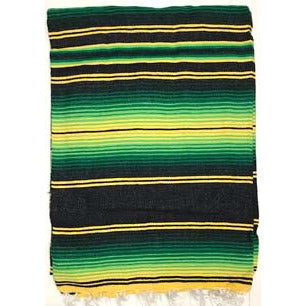 Large Two Color Sarape/Saltillo Blanket - Black/Green/Yellow