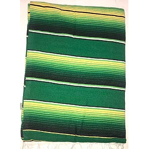 Large Two Color Sarape/Saltillo Blanket - Green/Yellow