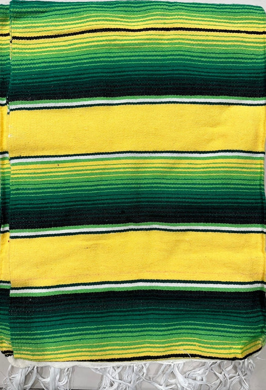 Large Two Color Sarape/Saltillo Blanket - Yellow/Green
