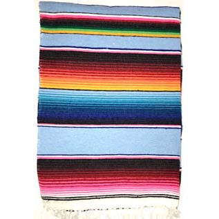 Large Sarape/Saltillo Mexican Blanket - Light Blue