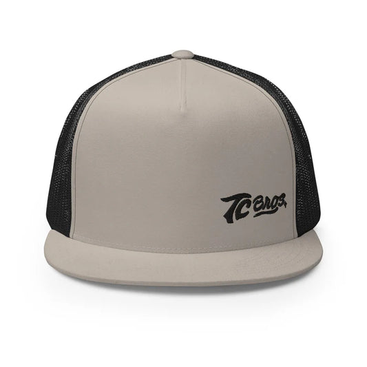 TC Bros Script Flat Bill Trucker Cap - Silver/Black