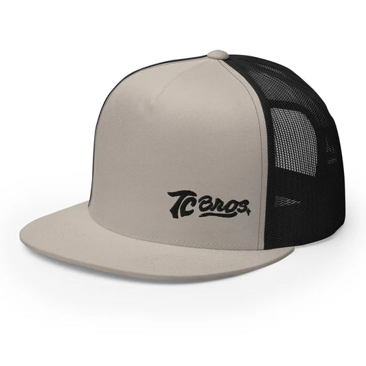 TC Bros Script Flat Bill Trucker Cap - Silver/Black