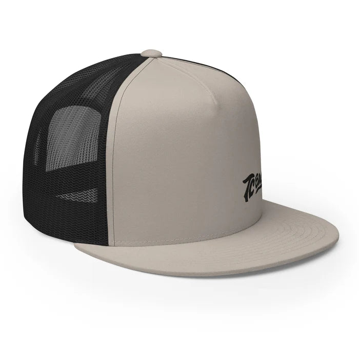 TC Bros Script Flat Bill Trucker Cap - Silver/Black