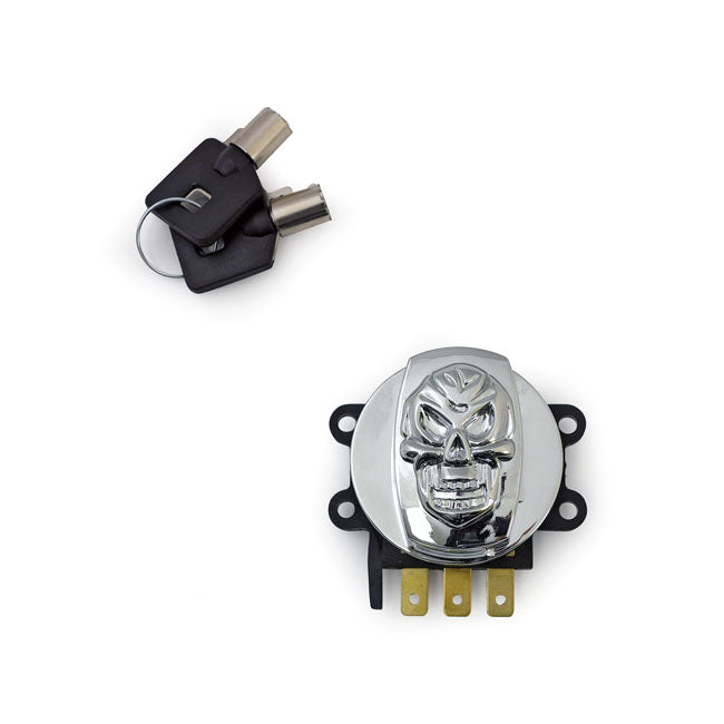 96-up Ignition Switch, Side Hinge Type. Skull, Chrome
