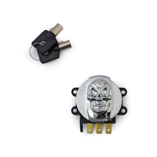 96-up Ignition Switch, Side Hinge Type. Skull, Chrome