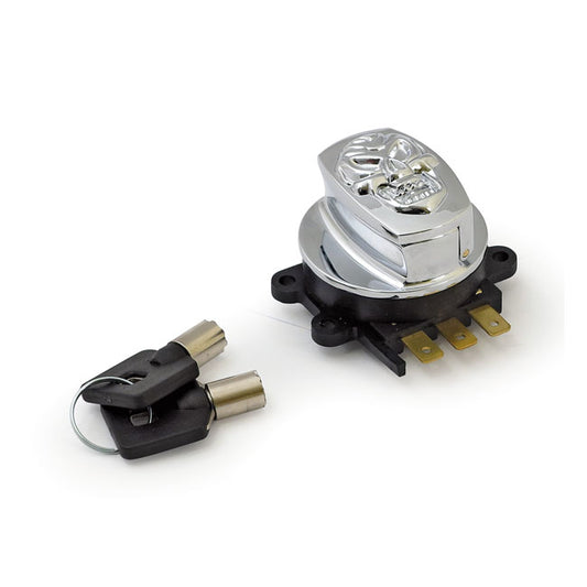 96-up Ignition Switch, Side Hinge Type. Skull, Chrome