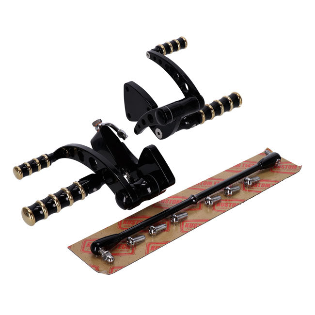 Kustom Tech Vintage Style forward controls. Black & brass - Kustom Tech motorcycle part