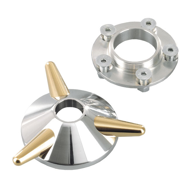 Kustom Tech spinner wheel hub cover. aluminium & brass - Kustom Tech motorcycle part