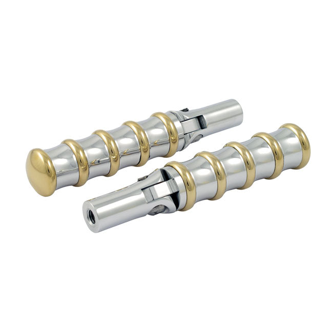 Kustom Tech Vintage folding foot pegs. Polished & Brass - Kustom Tech motorcycle part