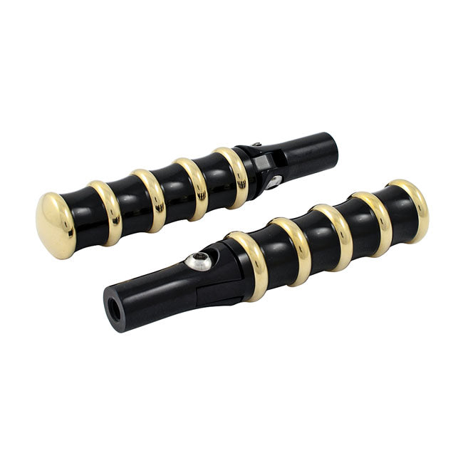 Kustom Tech Vintage folding foot pegs. Black & Brass - Kustom Tech motorcycle part