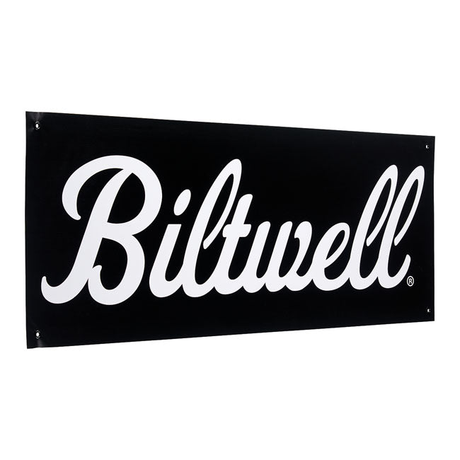Biltwell Script Shop banner black/white from Biltwell at Pedro’s Parts