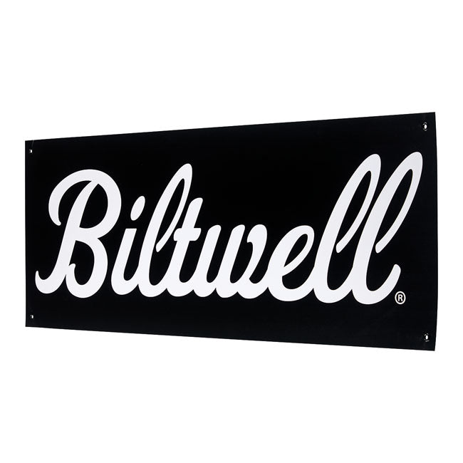 Biltwell Script Shop banner black/white from Biltwell at Pedro’s Parts