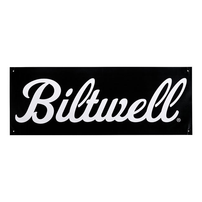 Biltwell Script Shop banner black/white from Biltwell at Pedro’s Parts
