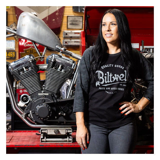 Biltwell Script baseball female shirt from Biltwell at Pedro’s Parts