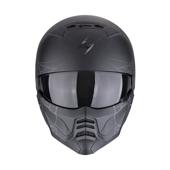Scorpion EXO-Combat II Spiderweb Matte Black-Silver Helmet - motorcycle helmets at Pedro's Parts