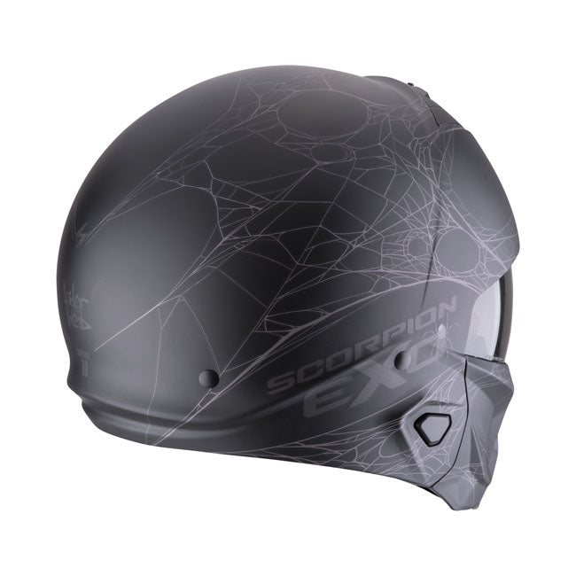 Scorpion EXO-Combat II Spiderweb Matte Black-Silver Helmet - motorcycle helmets at Pedro's Parts