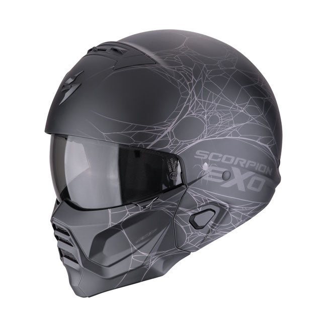 Scorpion EXO-Combat II Spiderweb Matte Black-Silver Helmet - motorcycle helmets at Pedro's Parts