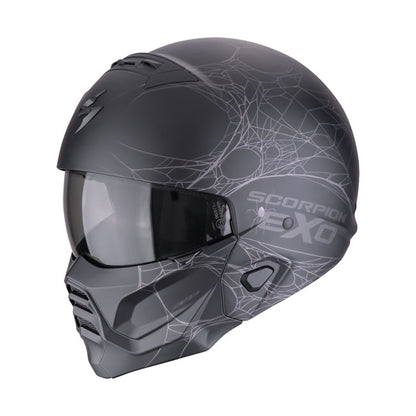 Scorpion EXO-Combat II Spiderweb Matte Black-Silver Helmet - motorcycle helmets at Pedro's Parts