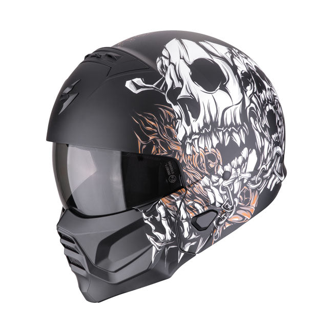 Scorpion EXO-Combat II Genesis Matte Black-White-Gold Helmet - motorcycle helmets at Pedro's Parts
