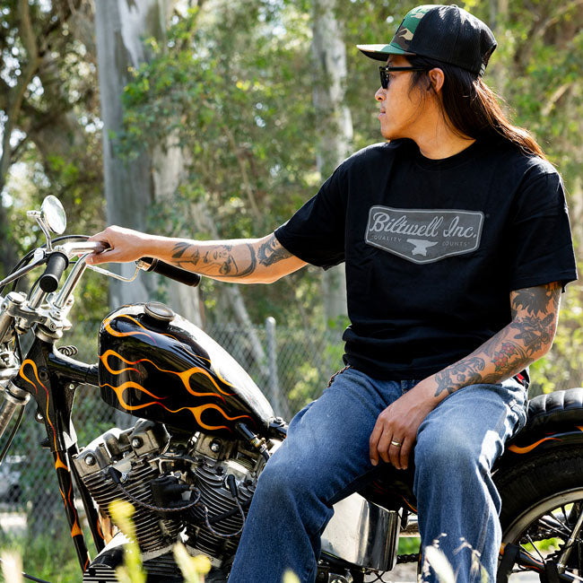 Biltwell Grey shield T-Shirt black from Biltwell at Pedro’s Parts