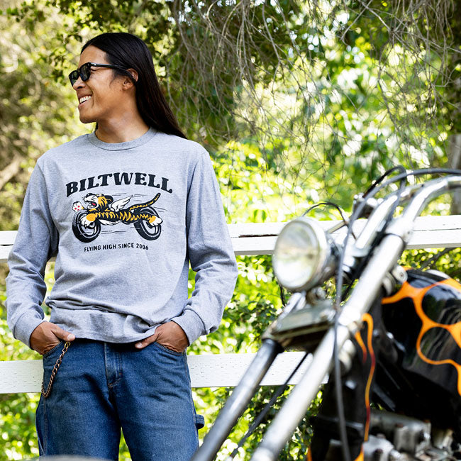 Biltwell Tiger long sleeve graphite from Biltwell at Pedro’s Parts