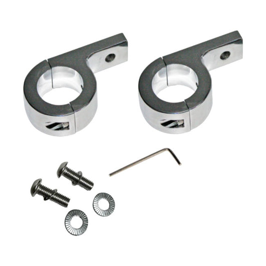 Custom Dynamics engine guard fog lamp clamp set. Chrome - Custom Dynamics spotlights mount brackets at Pedro's Parts