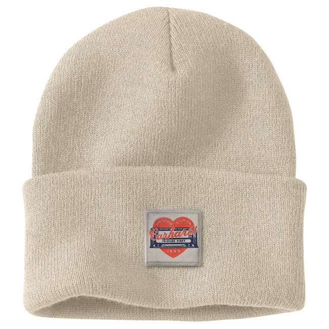 Carhartt Knit Heart Patch Beanie Oat Milk