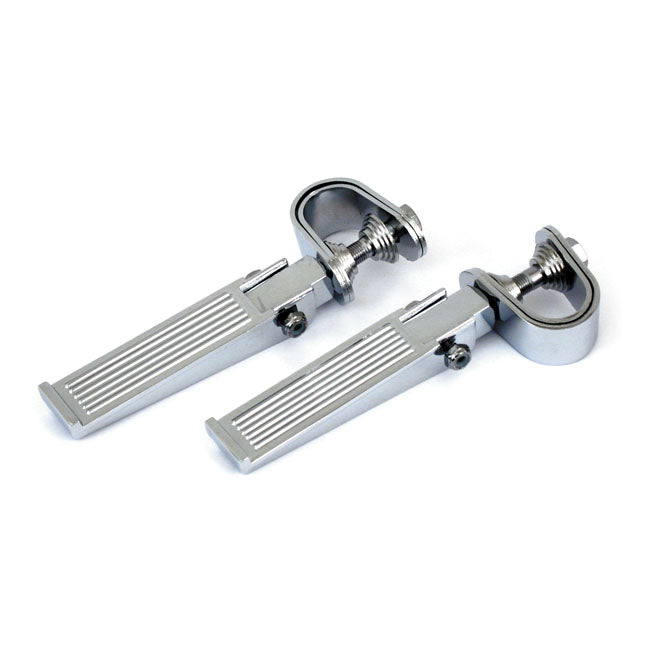 'Ribbed' Foot Peg Set. Clamp-On. Chrome