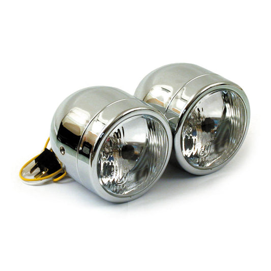 Dual 4" H4 Headlamp Assembly. Chrome