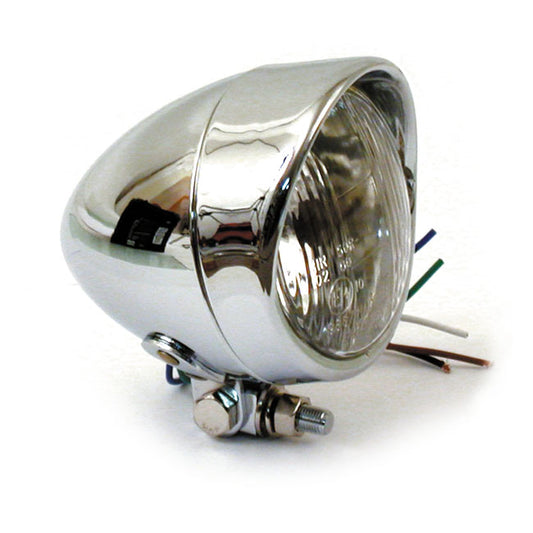 Bullet 4" H4 Headlamp. Smooth & Visor. Chrome