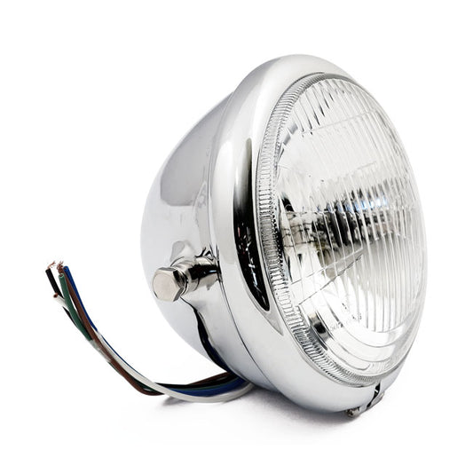 Bates Style 5-3/4" H4 Headlamp. Side Mount. Chrome