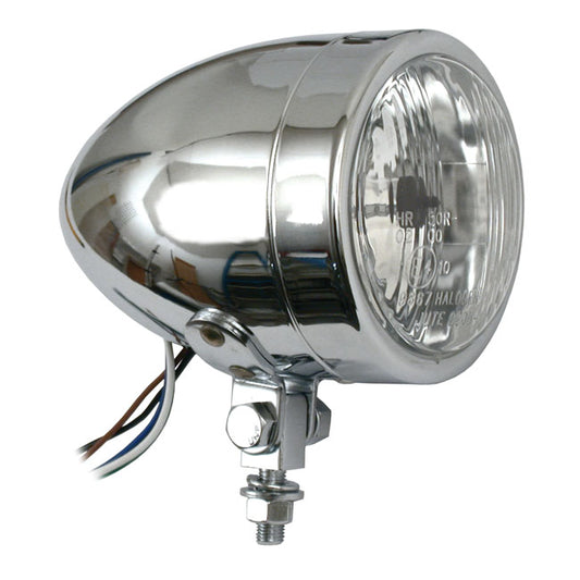 Long Bullet 4" H4 Headlamp. No Visor. Chrome