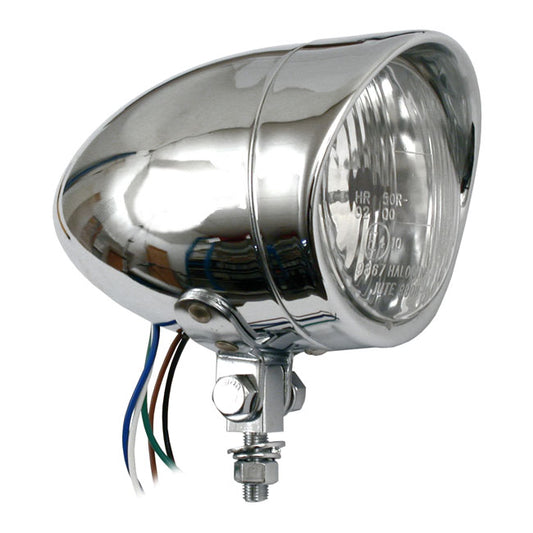 Long Bullet 4" H4 Headlamp. with Visor. Chrome