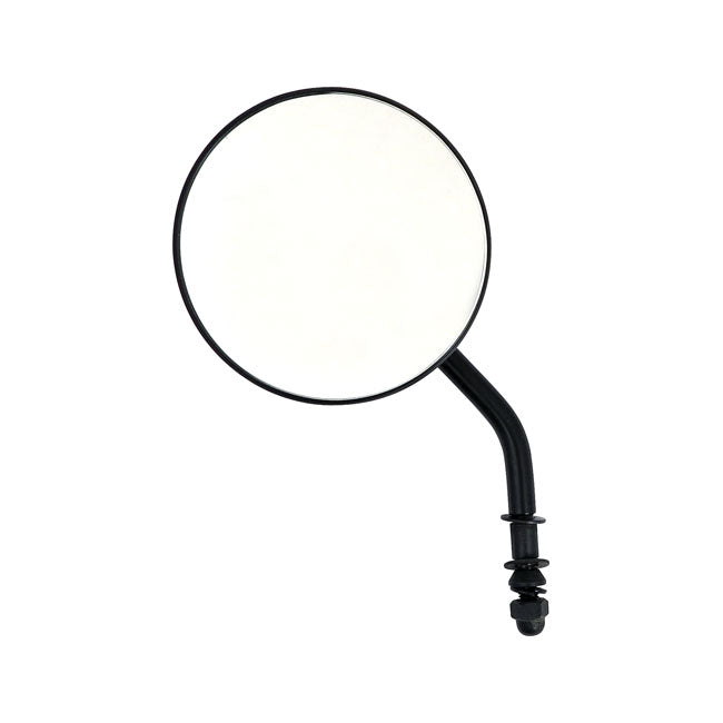 Steel 4" Round Mirror. Black, Short Stem